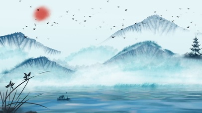 梦幻国风湖面飞鸟独钓寒江雪