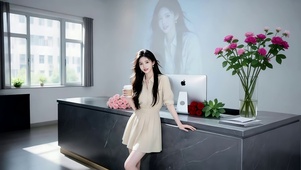喝咖啡的公司前台甜美美女