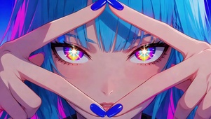 霓虹星光眼眸蓝发少女