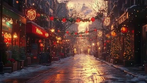 圣诞城市彩灯街道建筑