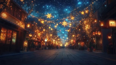 夜幕星空圣诞彩灯街道