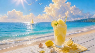 夏日海滩果汁