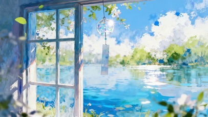 绿色护眼小清新动漫风铃湖泊