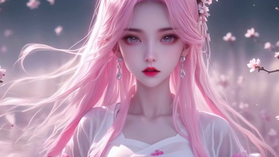 治愈清纯粉色长发古风美女