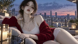 暮色江畔露台气质美女