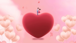 粉色气球爱心汇集浪漫七夕