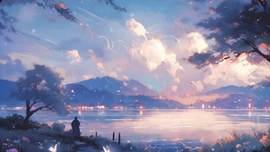 江畔晚灯