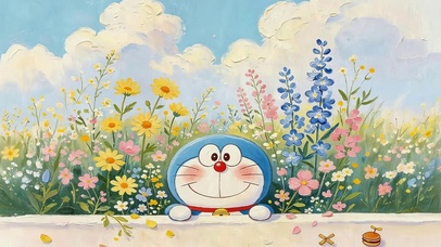 鲜花从机器猫