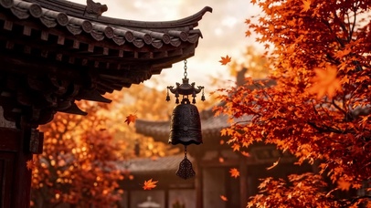 古檐秋枫铜铃