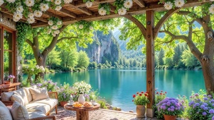 繁花湖景庭院