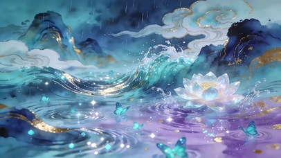 清冷深海国风柔雾治愈插画