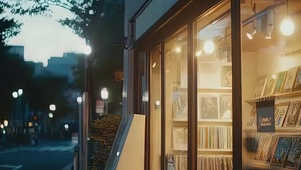 静谧蓝调城市书店灯光