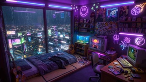 雨夜霓虹游戏房间