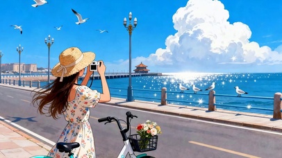 海边拍照女孩