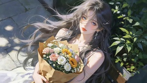 春景鲜花女孩