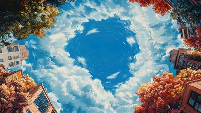 仰望城市秋日蓝天白云