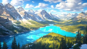 俯瞰阳光雪山河流