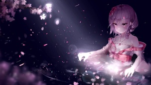 樱花水中的小女孩