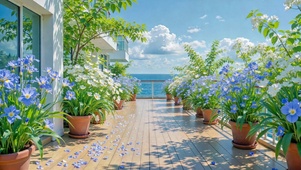 临海露台蓝花海景