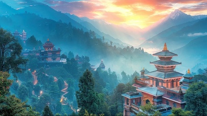 日出山间传统建筑