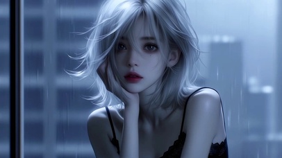 下雨天美女