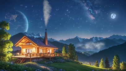 唯美治愈木屋夜景星空