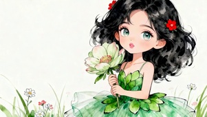 拿着 花女孩
