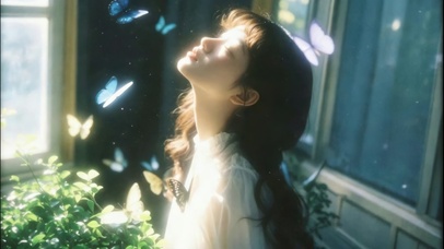 沐浴阳光的大辫子少女