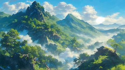 俯瞰晴天云雾山谷