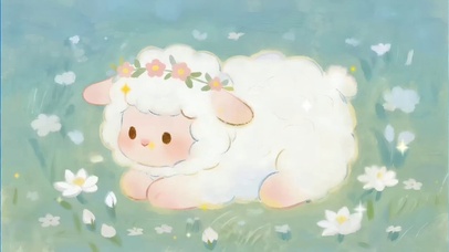 青草地的花环小羊