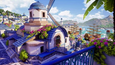 昼夜海边风车小镇