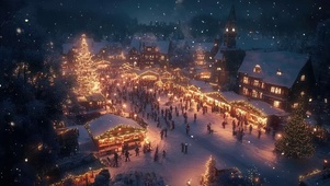 冬日夜晚热闹圣诞集市