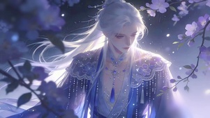 暗夜花下白发美男