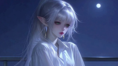 月夜银发精灵美少女