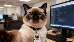 戴工作牌和戴眼镜猫咪