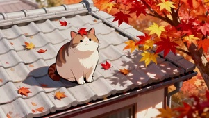 屋顶枫树下的猫咪