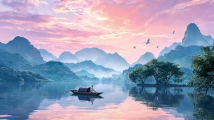 唯美彩云湖水