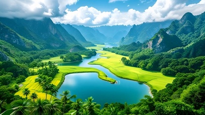 绿色清新山水湖泊