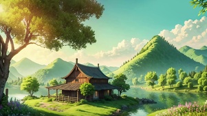 木屋青山黄昏