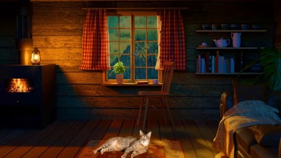 舒适的木屋和小猫一起