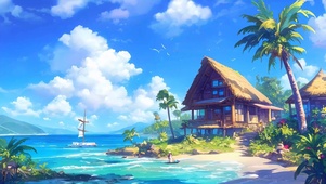 海滩草屋