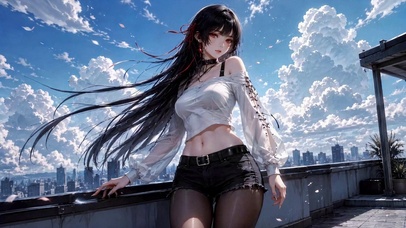 天台黑发二次元美少女