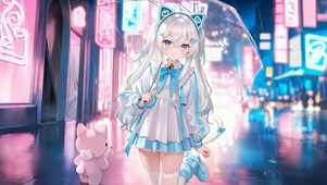 雨天霓虹街猫耳甜系美少女