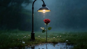 雨夜灯下玫瑰