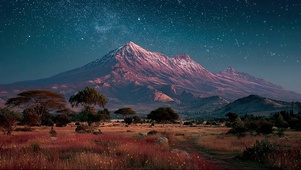静谧雪山草原夜景