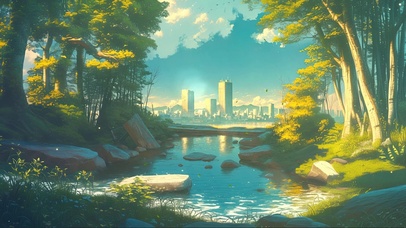 清新静谧阳光森林溪流