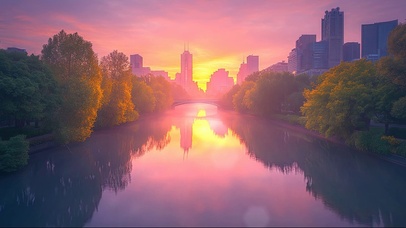 梦幻晚霞静谧河畔