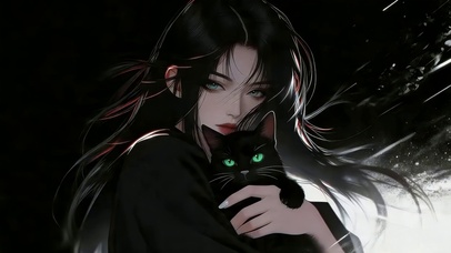 长发女孩和猫咪