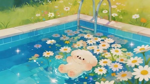 鲜花泳池狗狗