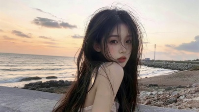 黄昏海边女孩